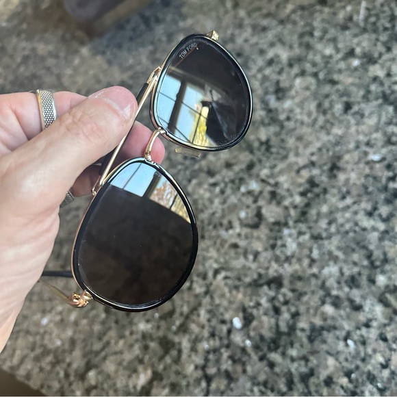 SOLD @ TRR - Tom Ford TF0666 Tripp Aviator Sunglasses 58mm, Black on Gold. - Picture 5 of 6